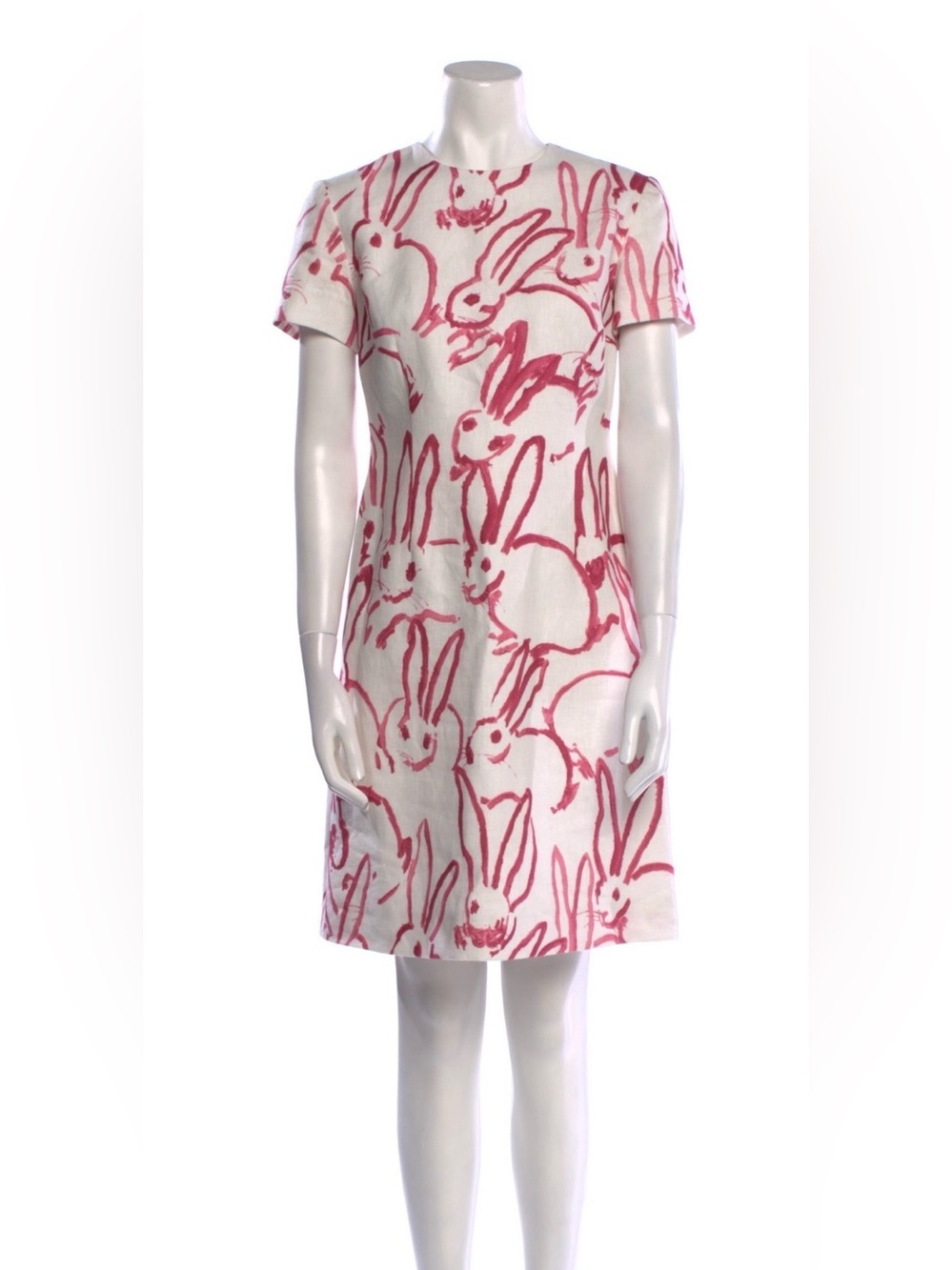 Lee Anderson Couture White Shift Dress with Hunt Slonem Pink Bunny Print RARE